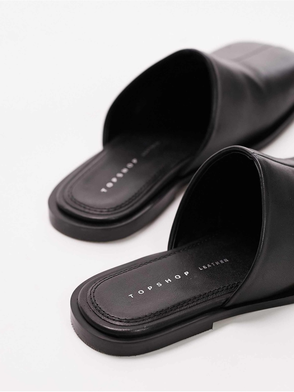 Topshop Cici Black Leather Square Toe Flat Mules Women Size 8 - Picture 10 of 13